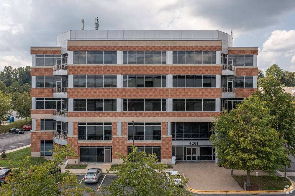 Front elevation of 4201 Mitchellville Road, a five-story Class A office building